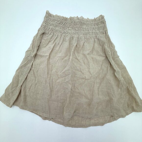 Anthropologie Smocked Midi Linen Blend Skirt Tan Brown Small Minimalist - Picture 1 of 6